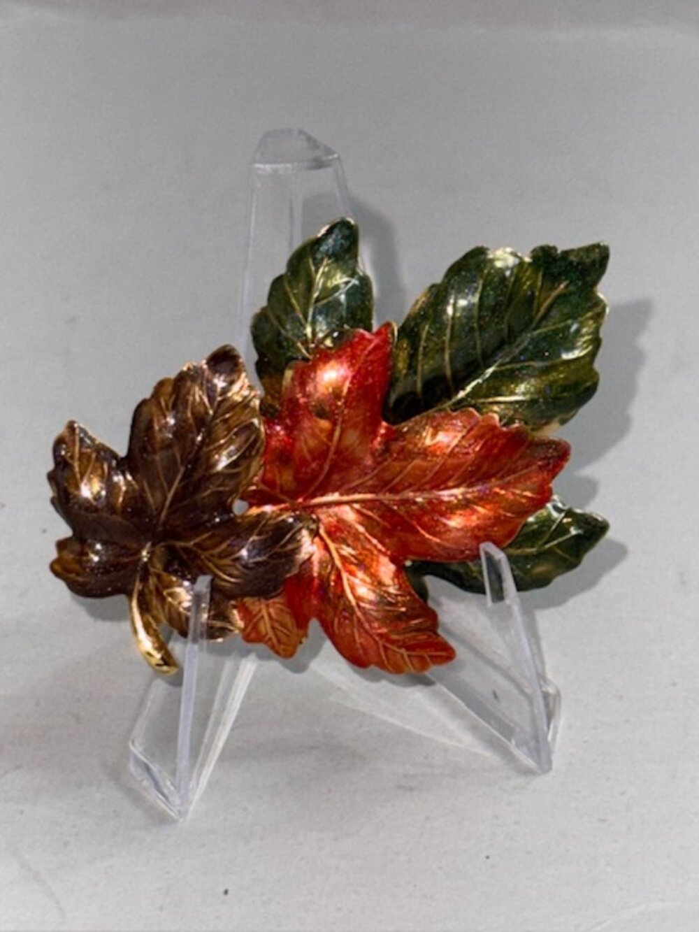 Antique Costume Jewelry Brooch Vintage Autumn Leaves Leaf Gold Fall Oak Tree